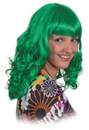 Grne Partypercke Katy Langhaarpercke mit Wellen Damenpercke
